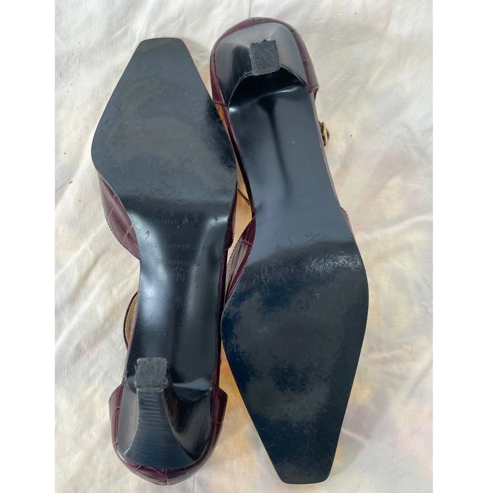 Etienne Aigner Womens Pumps 10 Heels Burgundy Croc Embossed Leather Pointed Toe